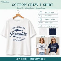 Kaos Wanita Spandex/Modal/Katun Longgar Model Streetwear Vintage Cetak Huruf Kerah Bulat Lengan Pendek Bernapas Kasual Sehari-hari
