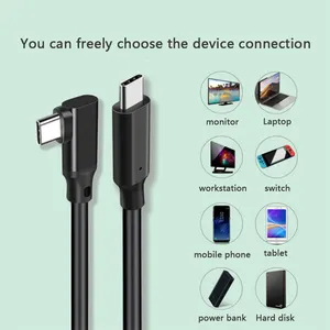 Elbow Type C Thunderbolt3 3.1 3.2 Gen2 10Gbps 20Gbps Fast Charging USB-C Male To Female Cable With Braid Shielding For Cars