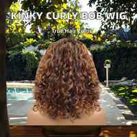 Perruque Courte Bob Frisée Kinky en Cheveux Brésiliens Vierges HD pour Styles Ondulés Profonds et Ondulations Aquatiques - Vente Directe Fournisseur