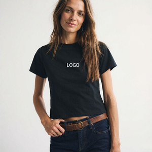 T-shirt à manches courtes en coton lourd noir personnalisé Leduo pour femmes, col rond, coupe classique, tee-shirt décontracté - Product Image 1