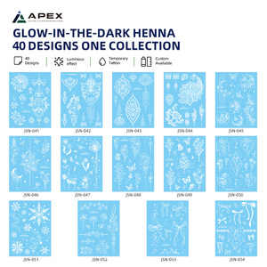 Adesivi per tatuaggi all'henné che si illuminano al buio, 40 disegni, 120x158 mm - Product Image 2