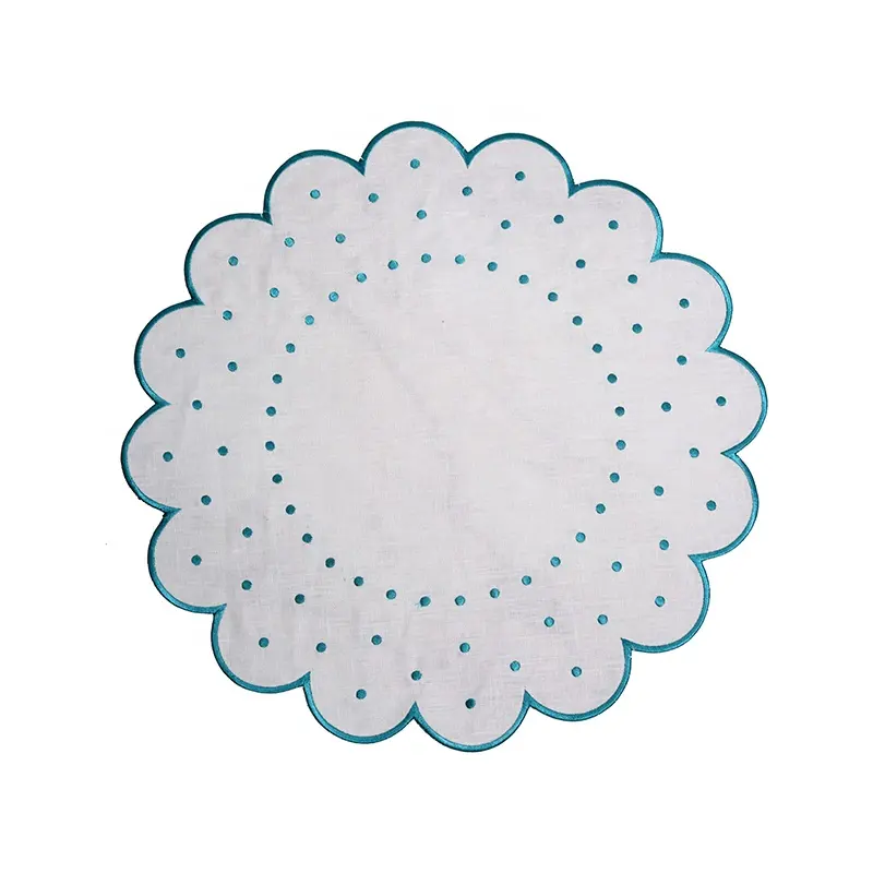 Пользовательские салфетки круглые льняные зубчатые вышитые тканевые салфетки для свадьбы для стола, ресторана