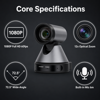PTZ-Kamera mit Mikrofon, 12-fach Optischer Zoom, 4K 30fps, 1080P 60fps, 72,5° Weitwinkel, USB-Konferenzkamera für Besprechungsräume und Fabriken