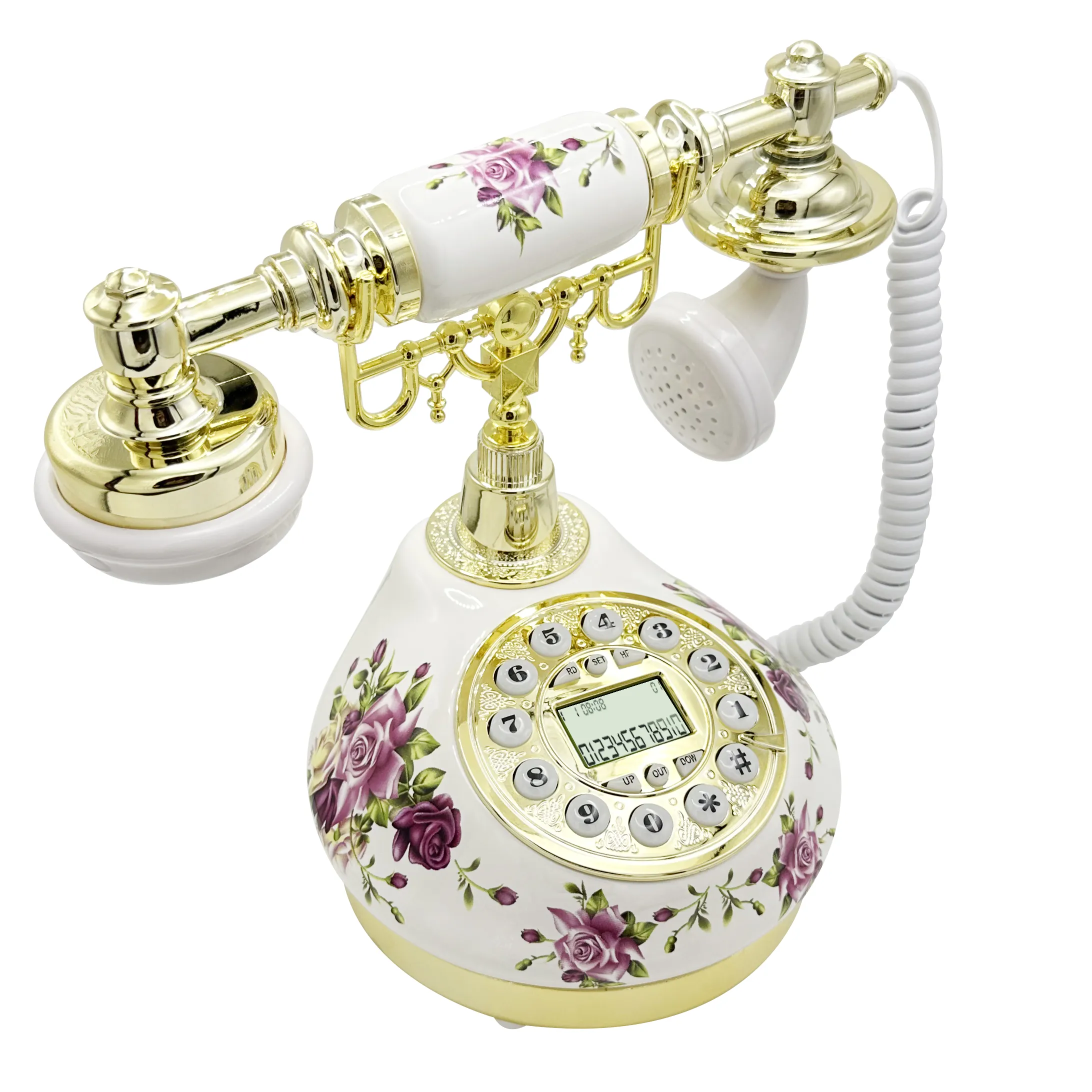 Filaire Bureau Maison Multifonctionnel Un téléphone avec identification de l'appelant Ligne fixe Antique téléphone ensemble audio livre d'or téléphone vintage