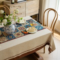 Nappe de table haut de gamme en coton et lin, nouvelle, épaisse, style pastoral américain, luxe léger, rectangulaire, pour table basse, nappe de style français