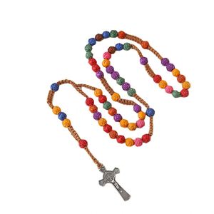 High Quality Catholic Rosary Chain Prayer <b>Beads</b> Colorful with Flower 10mm <b>Plastic</b> <b>Beads</b> Alloy Cross Jesus Charm Centerpiece - Product Image 1