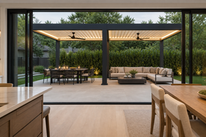 Pérgola moderna RKOVE RK-C3 4*6 con techo de lamas motorizadas, luz LED y ventilador de techo, gazebo de jardín para patio. - Product Image 4