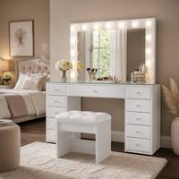 Table de Maquillage Multifonctionnelle en Gros, Coiffeuse Moderne avec Tiroirs de Rangement et Miroir Lumineux pour Chambre à Coucher