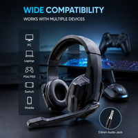 Headset Gaming dengan Mikrofon, Driver 50mm, Suara Stereo, Headband yang Dapat Disesuaikan, Peredam Kebisingan Aktif (ANC), Tahan Air IPX-4