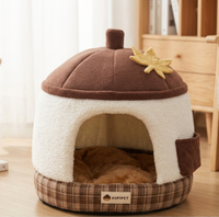 Maison pour chat semi-fermée en forme de champignon, style conte de fées, pour l'automne et l'hiver, lit pour chat, lit pour animal de compagnie, grand espace, lit pour chien