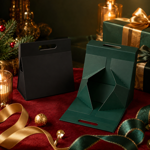 Magnetic Closure <b>Foldable</b> Trapezoidal Cardboard Tote <b>Boxes</b> Wholesale Die Cut Handle Black Gift Packaging Carton - Product Image 3