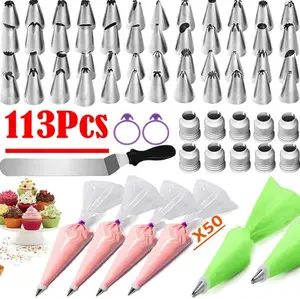 Baking 113pcs cake nozzles decorating tip supplies sets with flower lifter nail , couplers ,silicone pastry bags