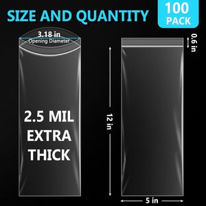 Clear <b>Plastic</b> Zipper <b>Bags</b> 5x12 Inch 2.5 Mil Leak Proof Food <b>Storage</b> Multipurpose <b>Bag</b> Pack Of 100 - Product Image 4
