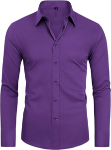 Chemise homme slim fit à manches longues boutonnée, blanche, noire, grise, décontractée et habillée, en coton tissé, infroissable, col cranté - Product Image 3