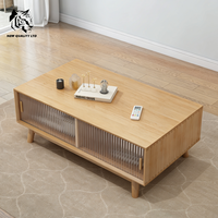 Table basse en bois et verre au design unique pour salon, fabrication chinoise, faible coût, OEM, ODM, stock important, livraison directe.