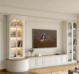 Meuble TV élégant de style provincial français - Charmant meuble de salon avec verre cintré et accents en bois - Product Image 1