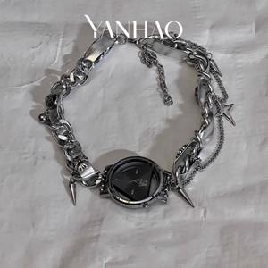 Steampunk Schedule <span class=keywords><strong>Plate</strong></span>, Metall Leder halsband, personal isierte Y2k Girl Halskette, Halskette - Product Image 2