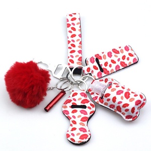 Ensemble de <span class=keywords><strong>porte</strong></span>-clés sifflet d'extérieur 7-en-1 avec étui en cuir PU et breloque <span class=keywords><strong>pompon</strong></span>, <span class=keywords><strong>porte</strong></span>-clés multifonction - Product Image 1