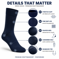 Chaussettes habillées pour hommes en bambou de qualité supérieure, personnalisables avec logo brodé, idéales pour le bureau et les affaires