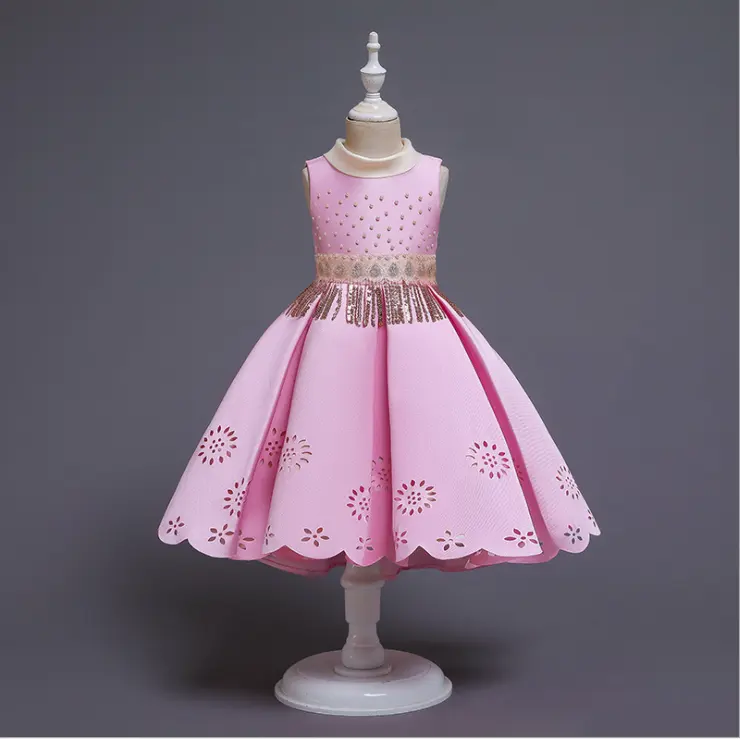 7935 Fashion children Kids frocks wedding dress design pretty flower girl One Piece Baby Girl Birthday party dress