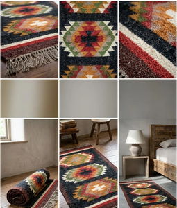 Tassel Accent Handmade Wool Jute Runner <b>Rug</b> Boho <b>Tribal</b> Geometric Carpet Rustic Hallway Entryway Floor Decor for Home - Product Image 6