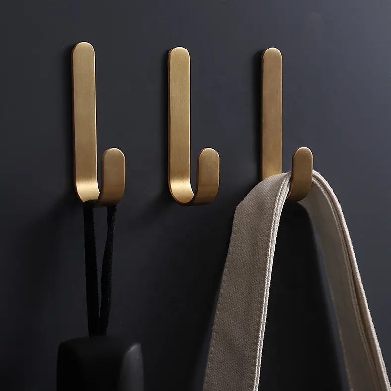 Wall Mount Hook Kitchen Modern Brass Decorative J Self Adhesive Bathroom Clothes Display Towel Metal Door Hanger Coat Wall Hooks