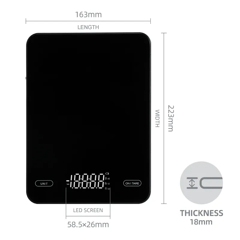 Balance électronique de haute précision pour la pesée des aliments Balance de cuisine numérique à fonction USB 10kg 22lb à affichage numérique Rectangle avec couvercle