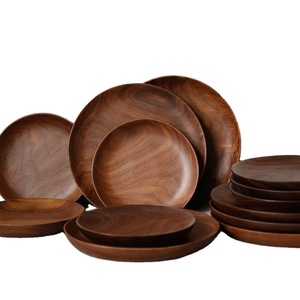 الخشب الطبيعي الحبوب طبق مستدير الجوز الأسود لوحات الجبن القهوة الشاي تخدم علبة الفاكهة أطباق حزب أطباق عشاء - Product Image 1