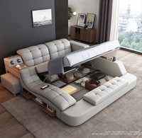 Europäisches Design Kingsize-Massageliege mit Liegefunktion, Echtleder-Polsterung, Kiefernholzrahmen, Multifunktions-Schlafsofa mit Stauraum