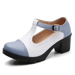 Lolita style Maryjane pump buckle work shoes for women platform square kitten heel