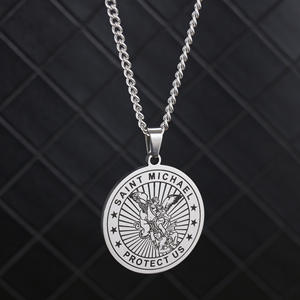 Новое модное колье из нержавеющей стали круглый военный значок кулон ожерелье Ангел Хранитель семь Майкл кулон ювелирные изделия - Product Image 6