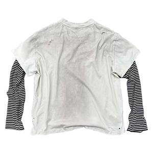 フィンチ・ガーメント カスタム オーバーサイズ コットン<span class=keywords><strong>T</strong></span>シャツ ボックスシルエット DTGプリント リベット ダメージ加工 ダブルレイヤー ディストレス加工 長袖<span class=keywords><strong>T</strong></span>シャツ メンズ - Product Image 3