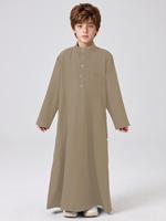 Thobe pour garçons musulmans du Moyen-Orient, robe longue pour enfants de Dubaï, vêtement islamique arabe à col montant avec poche