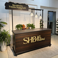 Chariot de bar mobile en bois foncé, présentoir, station de café portable, kiosque de vente pliable, accessoire événementiel, couleur personnalisée, extérieur