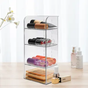Prateleira de acrílico transparente para armazenamento de cosméticos, suporte para batons e multi-camadas, organizador de maquiagem para mesa