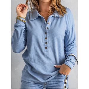 Pull tricoté décontracté pour femme grande taille, à manches longues, col à revers boutonné, couleur unie, collection automne-hiver, idéal pour le dropshipping Shopify - Product Image 4
