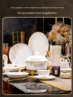 Service de vaisselle rond en porcelaine fine de Jingdezhen, nouveau style chinois, haute valeur, éclat campagnard, couleur émail.