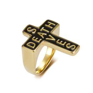 Anello Gotico in Acciaio Inox con Croce '<span class=keywords><strong>DEATH</strong></span> SAVES' Placcato Oro 18K, Impermeabile, Anello Religioso Punk Retrò Rock da Uomo - Product Image 5