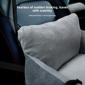 高級モダンカスタムロゴ入りファッションリネンペットベッド、柔らかく安全なスクエアクッション、取り外し可能で洗濯可能な機能付き車載ペットドッグベッド - Product Image 4