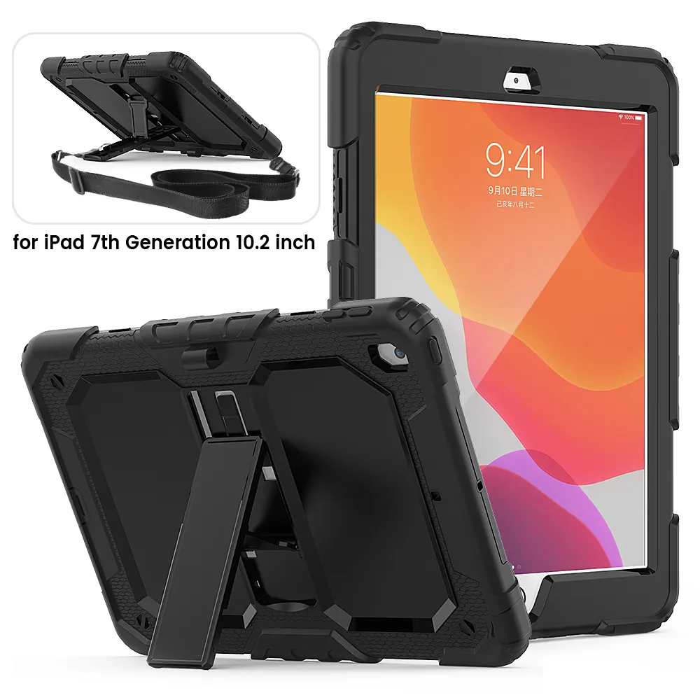 For ipad 10.2 Case Cover shockproof silicone case cover for ipad 7th Gen case with shoulder belt
