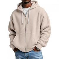 Veste à capuche zippée pour homme, hiver, épaisse, manches longues, couleur unie, coupe ample, anti-plis, en polyester, style décontracté et sportif