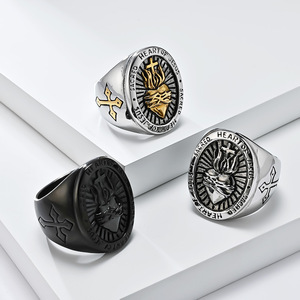 Sacré-Cœur de Jésus Chevalière Catholique Churt Bijoux En Or Corazon Sagrado Anneaux Hommes Bague En Acier Inoxydable - Product Image 1