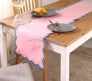 CH <span class=keywords><strong>Deco</strong></span> 055 Linge de table classique Broderie festonnée Bords lin Chemin de table en lin - Product Image 4