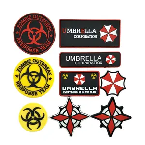 Custom Brand 3D Embossed Logo Soft Patch With Hooks Rubber PVC Patch Resident Evil Badge