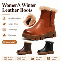Bottes de neige chaudes en cuir véritable pour filles, à semelle épaisse, avec double fermeture éclair latérale dissimulée, pour l'hiver et l'automne