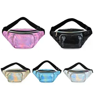 BSBH New Fashion Holographic Metallic Waterproof Shiny Ladies Travel Hiking Rave Leather Fanny Pack