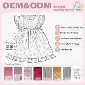 Robe à volants pour enfants, manches courtes, imprimé floral rose, robe de fête pour petites filles, designs personnalisés bienvenus, approvisionnement fiable - Product Image 2