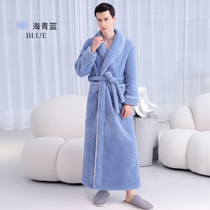 2024 hiver confortable coton polaire Couple étendu longue peluche peignoir Double face épaissi chemise de nuit pour hommes et femmes - Product Image 4