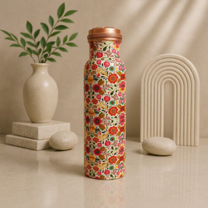 Floral Enamel Copper Water Bottle Handcrafted Designer Printed Ayurvedic <b>Drinkware</b> Reusable Leakproof Decorative Copper Bottle - Product Image 1