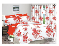Parure de lit 3 places en coton avec rideaux assortis et ensemble de literie de luxe